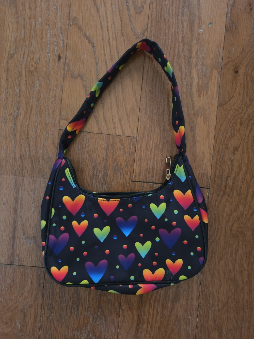 Rainbow Heart Print Shoulder Bag - Black